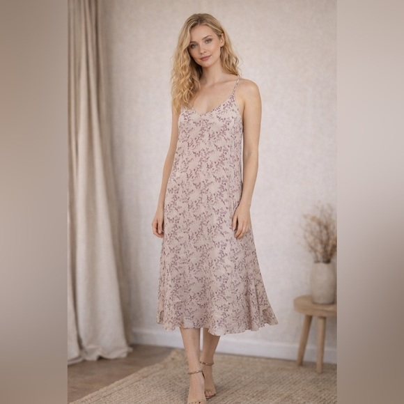 Gentle Fawn Dresses & Skirts - Gentle Fawn floral Slip Midi Dress Beige Pink Minimalist Boho Cami Dress